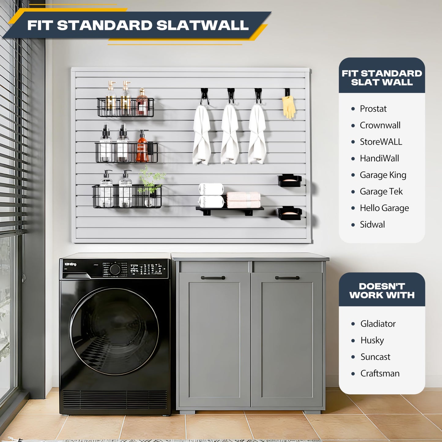 FOFARY 35Pcs Slatwall Accessories Kit, with Slatwall Hooks, Baskets, Shelves, Bins, Heavy Duty Slat Wall Accessory for Garage Organization, Workshop & Utility Room