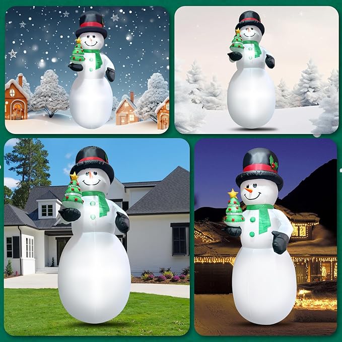 8FT Christmas Snowman Inflatable Xmas Tree Blow Up Outdoor Christmas Decoration with LED Light for Indoor Outdoor Yard Garden Lawn Porch Xmas Holiday Party Favor Supplies Décor
