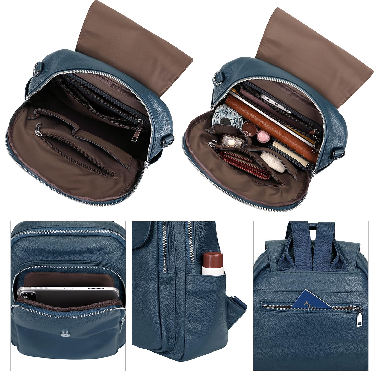 ALTOSY Women Leather Backpack Purse Fashion Convertible Ladies Shoulder Bag with Flap (S96 Indigo Blue)