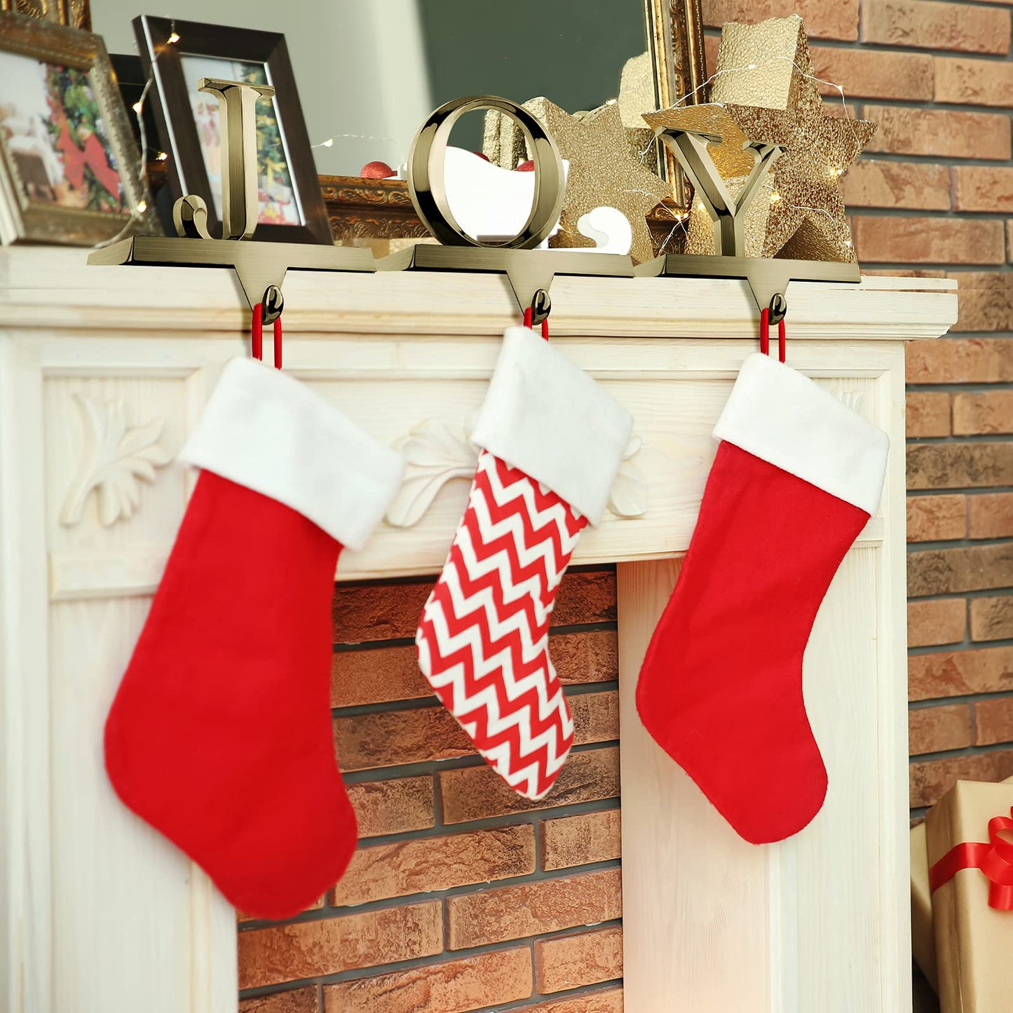 MCEAST Pack of 3 Christmas Stocking Holders Metal Mantel Stocking Clips Fireplace Stocking Hangers for Christams Decoration, Bronze
