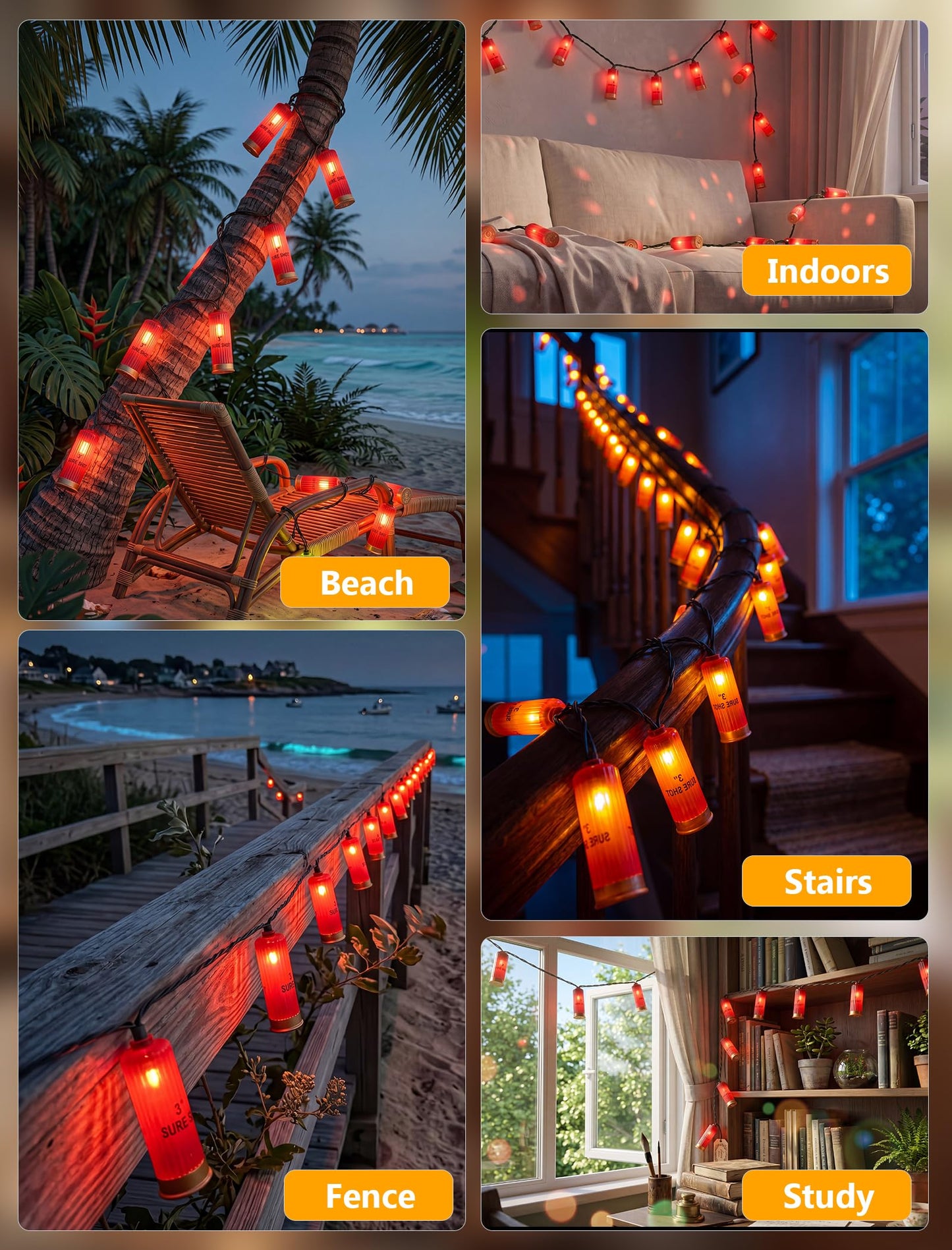 8.5Ft Red Shotgun Shell Christmas String Lights with 10 LED Bullet Shell Lights, Connectable Outdoor Military Style Bullet Light String for Christmas Garden Patio Party Tent Bar Decorations, Green