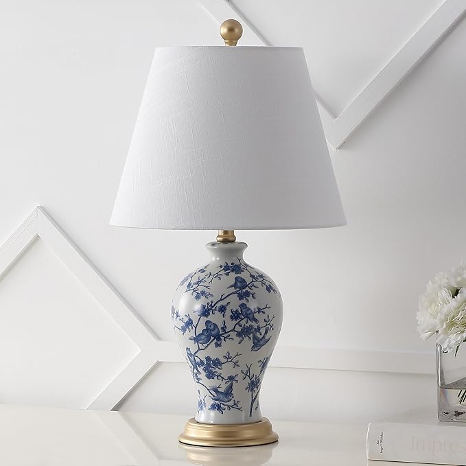JONATHAN Y JYL3009B Grace 24" Floral Classic LED Table Lamp Cottage Traditional Bedside Desk Nightstand Lamp for Bedroom Living Room Office College Bookcase LED Bulb Included, Blue/White