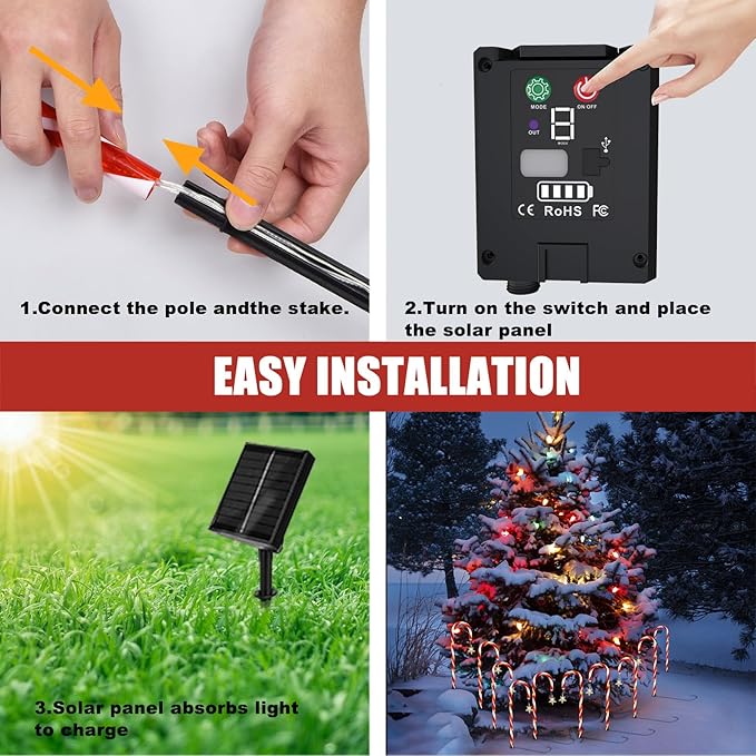 Christmas Decorations, 10 Pcs Christmas Candy Cane Lights with Star, 21'' Solar Pathway Lights with 8 Lighting Modes, Waterproof Garden Lights for Outdoor Christmas Patio Yard Walkway Decorations