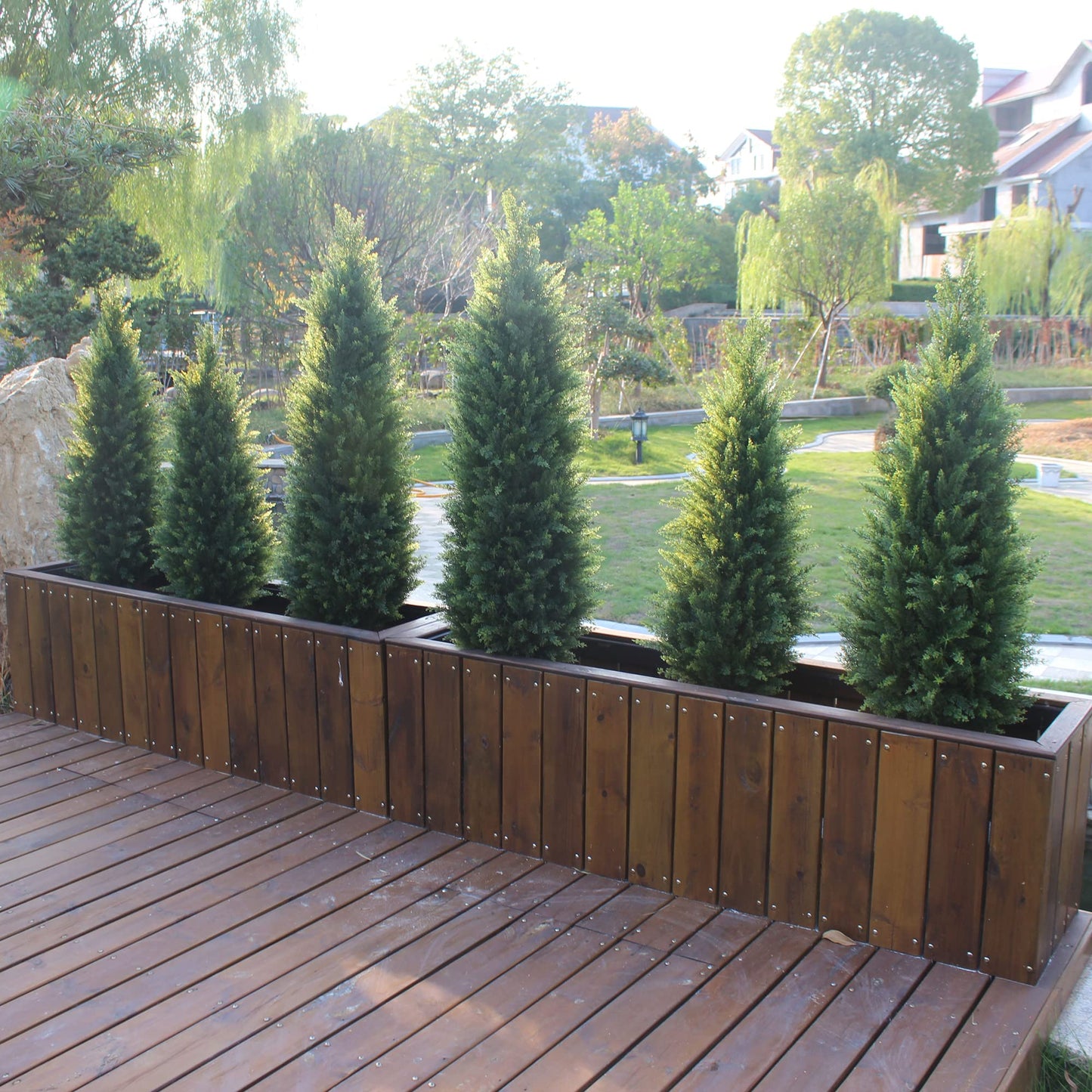 4ft Artificial Cedar Trees Artificial Topiary Trees Set of 2 Faux Cypress Plants UV Resistant Potted Bushes Faux Shrubs for Outdoor Indoor Front Porch Garden