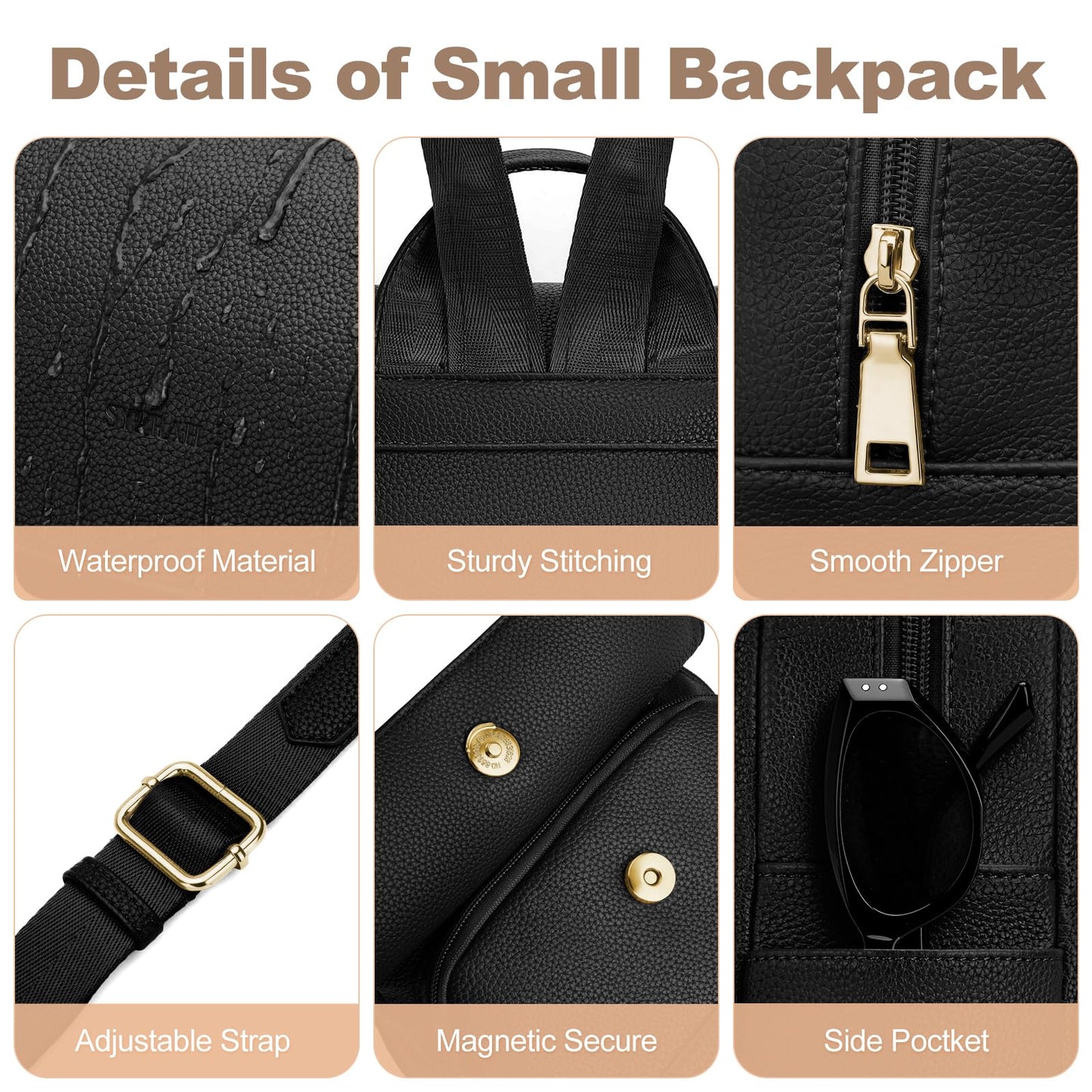 SYTRAH Mini Backpack Purse for Women, Causal Small Backpack with Built-in RFID Wallet & 11" Tablet Sleeve, Stylish Travel Daypack for Daily Black