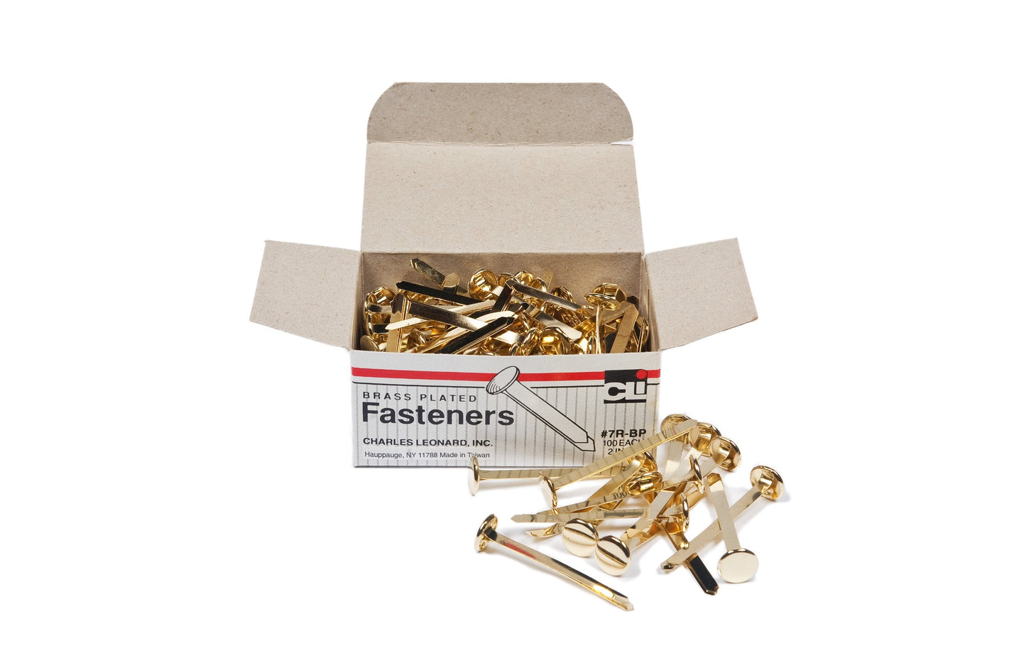 Charles Leonard Fasteners, Round Head, Brass Plated, 2 Inch Shank, 12 MM Head, 10 Boxes of 100 Each (7R-BP)