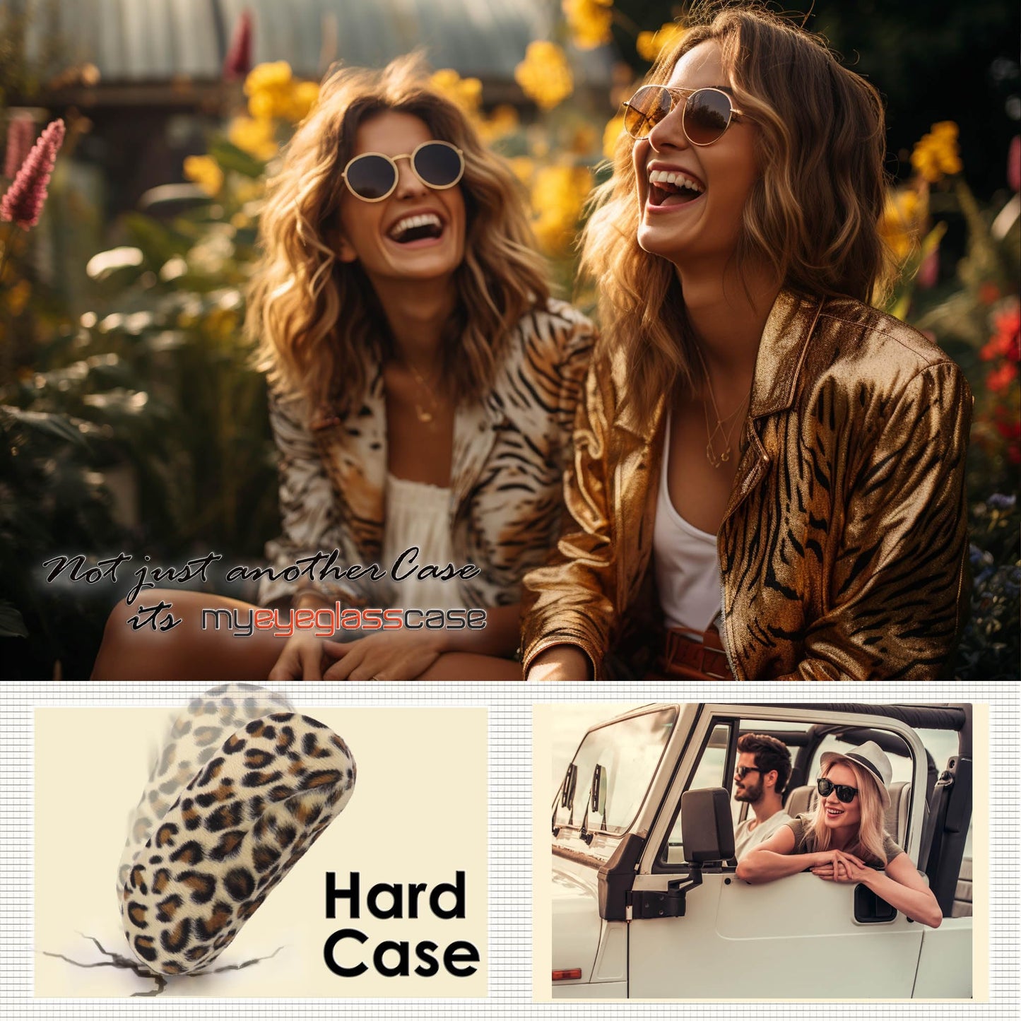 MyEyeglassCase - Premium Leopard Animal Print Hard Shell Sunglass Case with Microfiber Pouch & Cleaning Cloth - Glasses Case - Medium to Large Eyeglass Case for Men and Women (AS87 Leopard white)