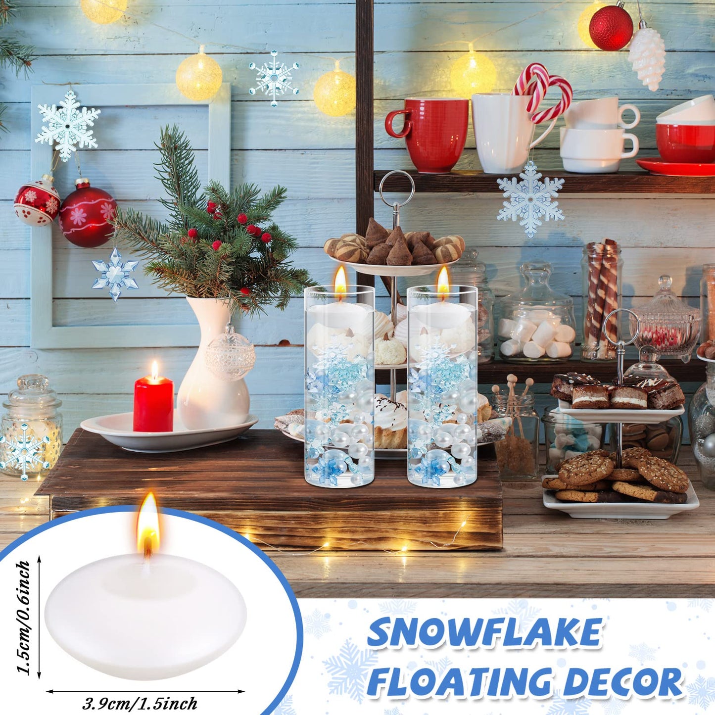 124 Pcs Christmas Vase Filler Pearls for Vase Filler Christmas Table Decor Floating Candles Centerpiece with 8 Floating Candles for Table Party Festival Decor, Not Included Clear Beads (Beauty Style)