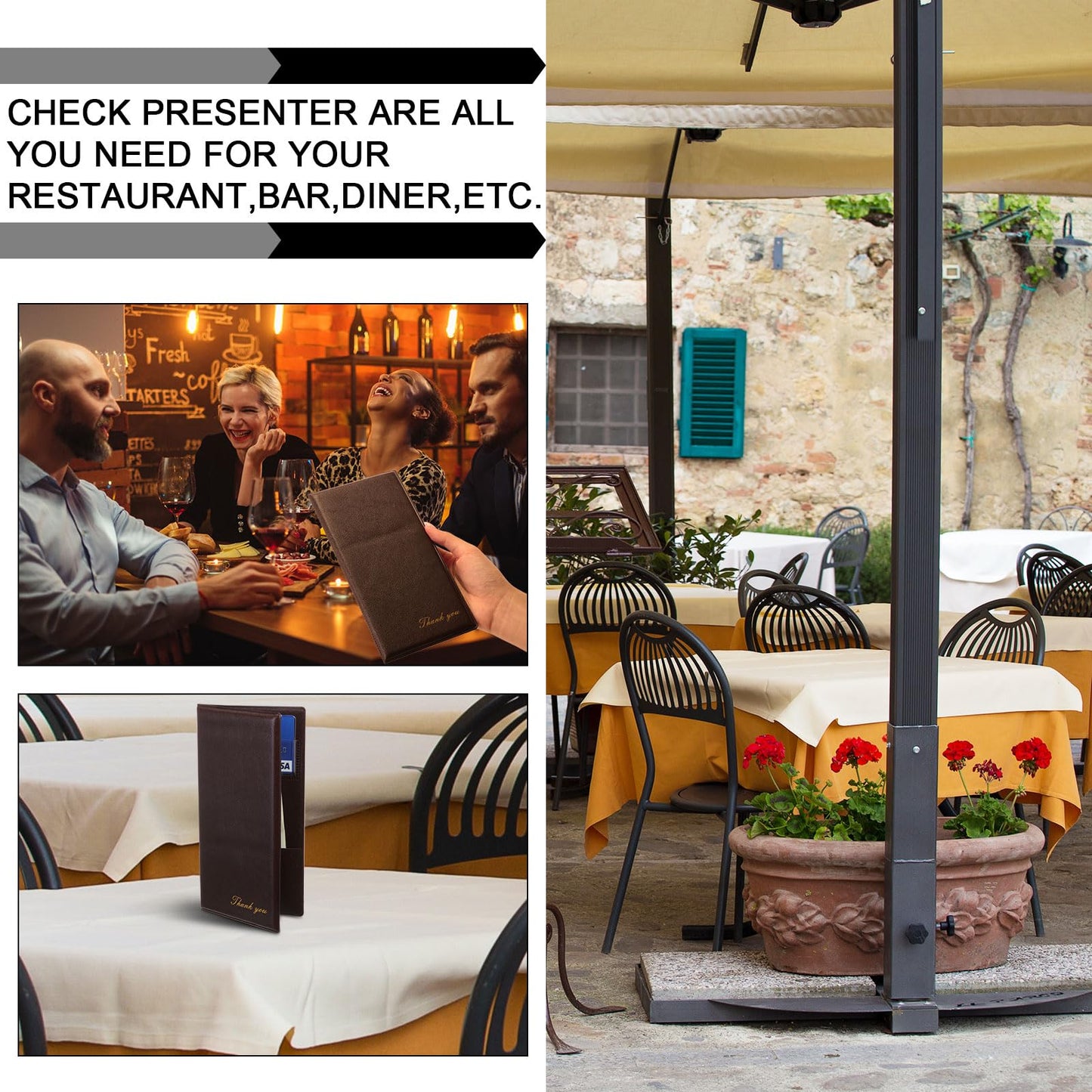 Affrolling 25 Pcs Check Presenters for Restaurants Dark Brown Guest Check Card Holder Bill Book Tip Check Holder with Gold Thank You Imprint Guest Check Books for Servers Cafe Bar Waiter, 8 x 4 Inch