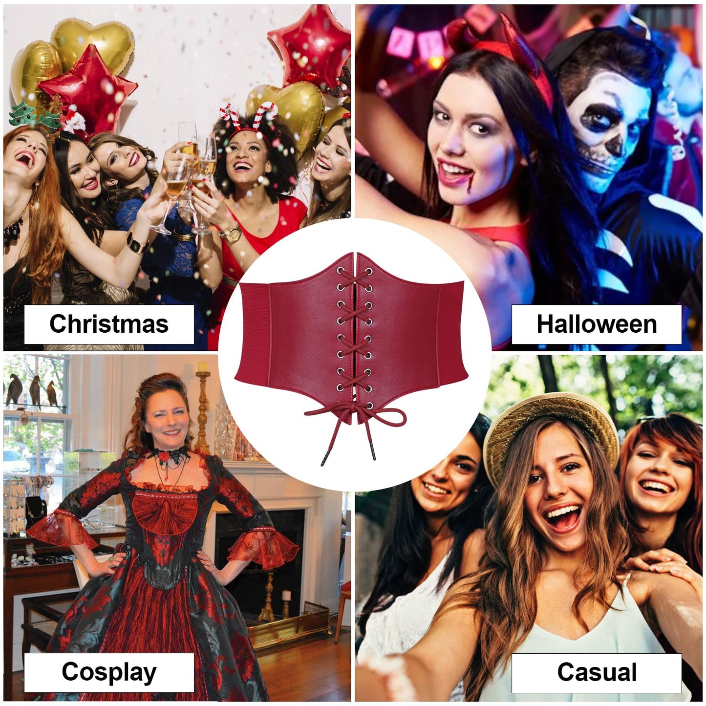 JASGOOD 2 Pack Women’s Elastic Costume Waist Belt Lace-up Tied Waspie Halloween Corset Belts for Women