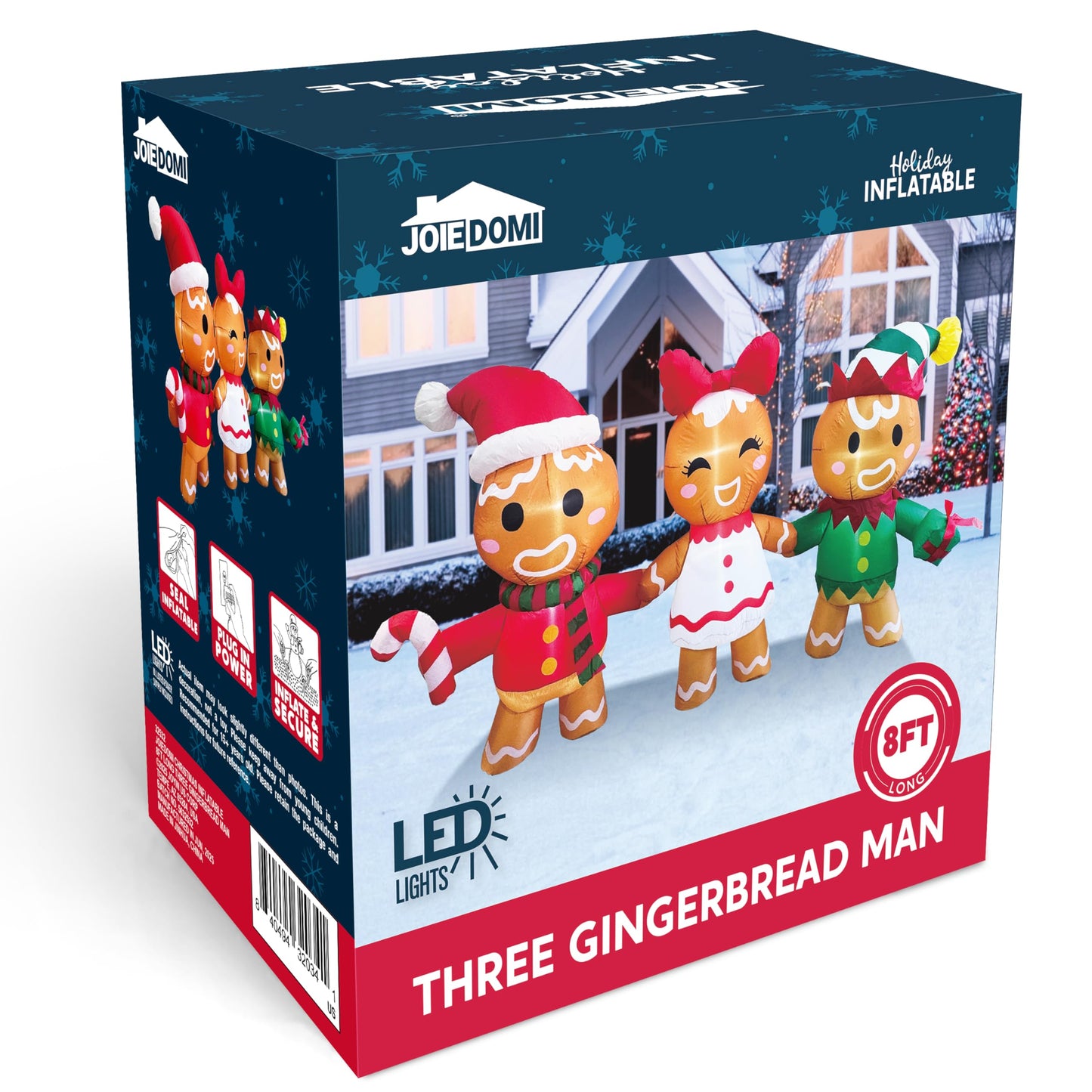 Joiedomi 8 FT Long Christmas Inflatable Gingerbread Decoration, Christmas Blow Ups Three Gingerbread Men Yard Decoration with LEDs, Cute Xmas Gingerbread Inflatable for Outdoor Yard Garden Lawn Decor