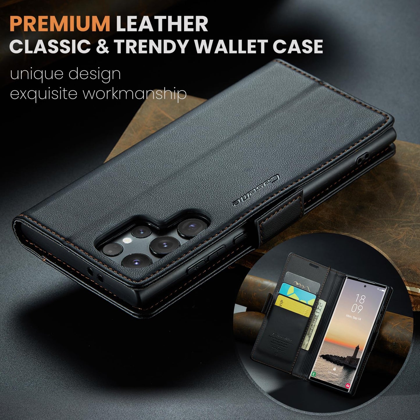 Rerzoiro Case for Samsung Galaxy S24 Ultra Wallet Case, RFID Blocking PU Leather Flip Folio Cover Card Holder Kickstand Shockproof Phone Case Compatible with Samsung Galaxy S24 Ultra, Black