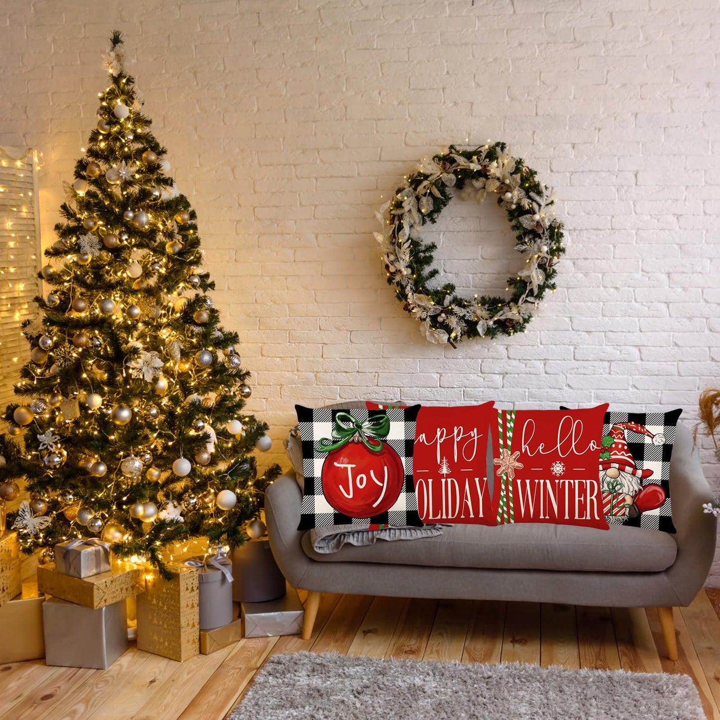 ONFAON Christmas Decorations - Christmas Pillow Covers 18x18 Set of 4, Holiday Christmas Decor Home Sofa Couch Cushion Indoor Decorations