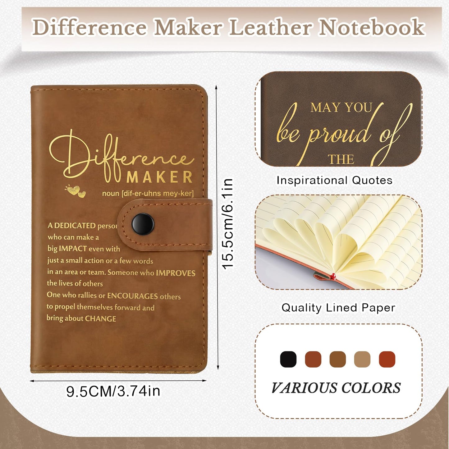 Marspark 10 Set Difference Maker Employee Appreciation Gifts Inspirational A5 Leather Notebooks with Pens Thank You Gifts Motivational for Men Women Volunteers Teachers