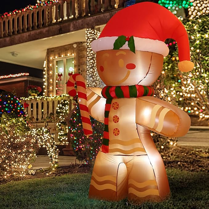 Onory 8 FT Christmas Inflatables Decoration Gingerbread Man with Built-in LEDs Blow Up Inflatables for Xmas Party Indoor Outdoor Yard Garden Lawn Décor