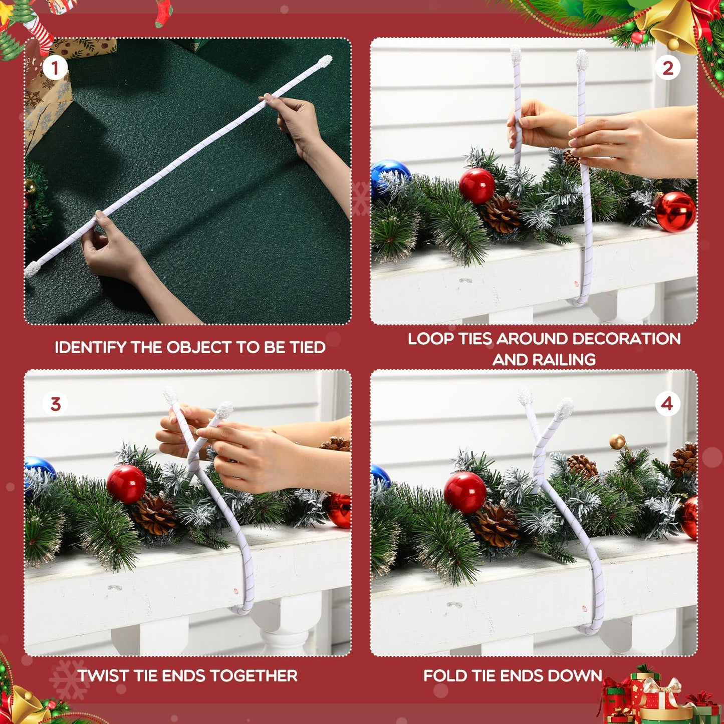 Zhengmy 16 Pcs 25 Inches Christmas Velvet Garland Ties Christmas Decorative Twist Ties for Banister Reusable and Flexible Twist for Xmas Home Decorations Holiday Craft Wrapping(White)