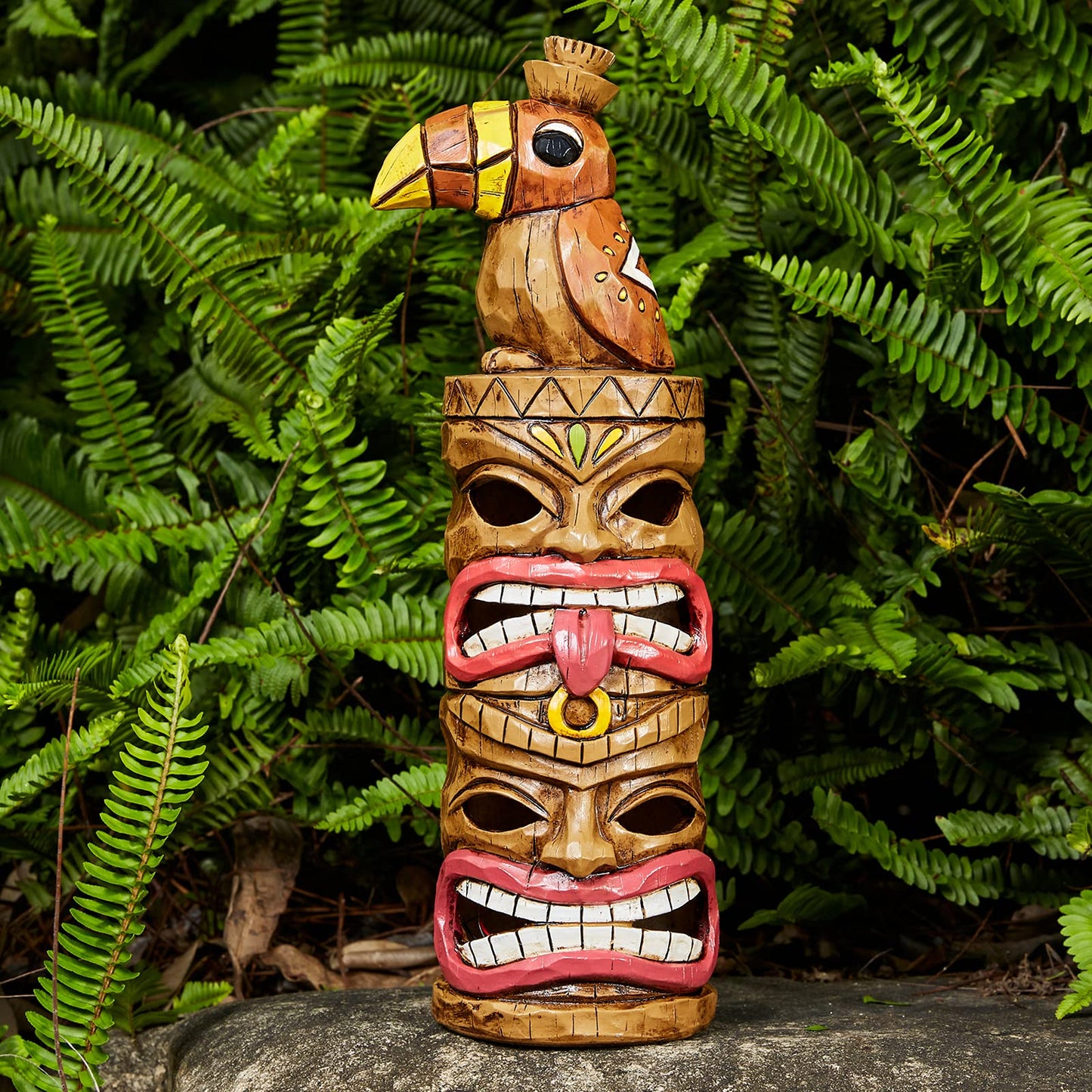 Yiosax Outdoor Tiki Statue Decoration-Solar Garden Figurine - Woodpecker Waterproof Unique Housewarming Gifts for Women Patio,Balcony,Yard,Lawn Decor 15 Inch Tall