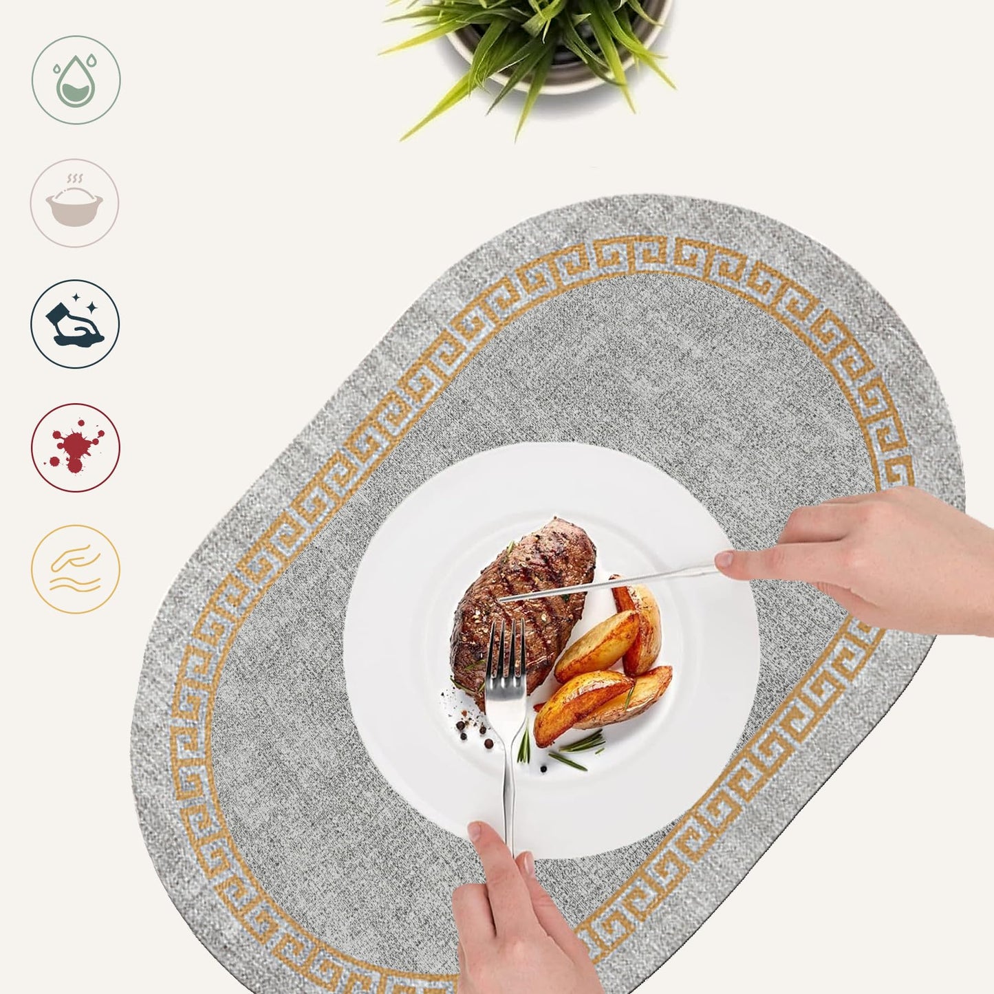 4-Piece Oval Placemats Set - Faux Leather Textured Placemats, Waterproof & Heat-Resistant Coasters, Non-Slip Table Mats for Kitchen Dining Table, Office Desk, Easy Clean, Stain Resistant (Oval-Grey)