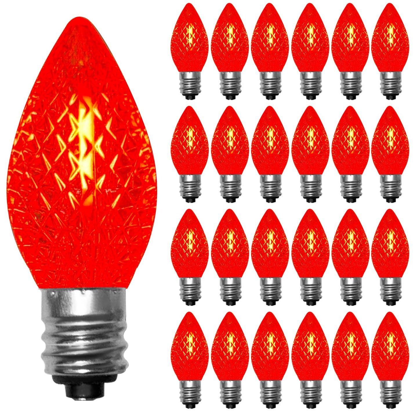 25 Pack C7 LED Replacement Light Bulbs, Shatterproof Christmas C7 LED Red Lights Bulbs for Outdoor String Lights Patio Party Window Candles Chandelier Decor, E12/C7 Candelabra Base, 2700K Warm White