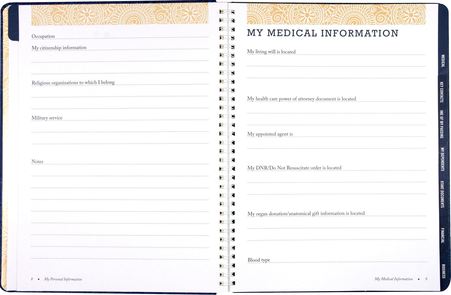 Peace of Mind Planner: Important Information about My Belongings, Business Affairs, and Wishes