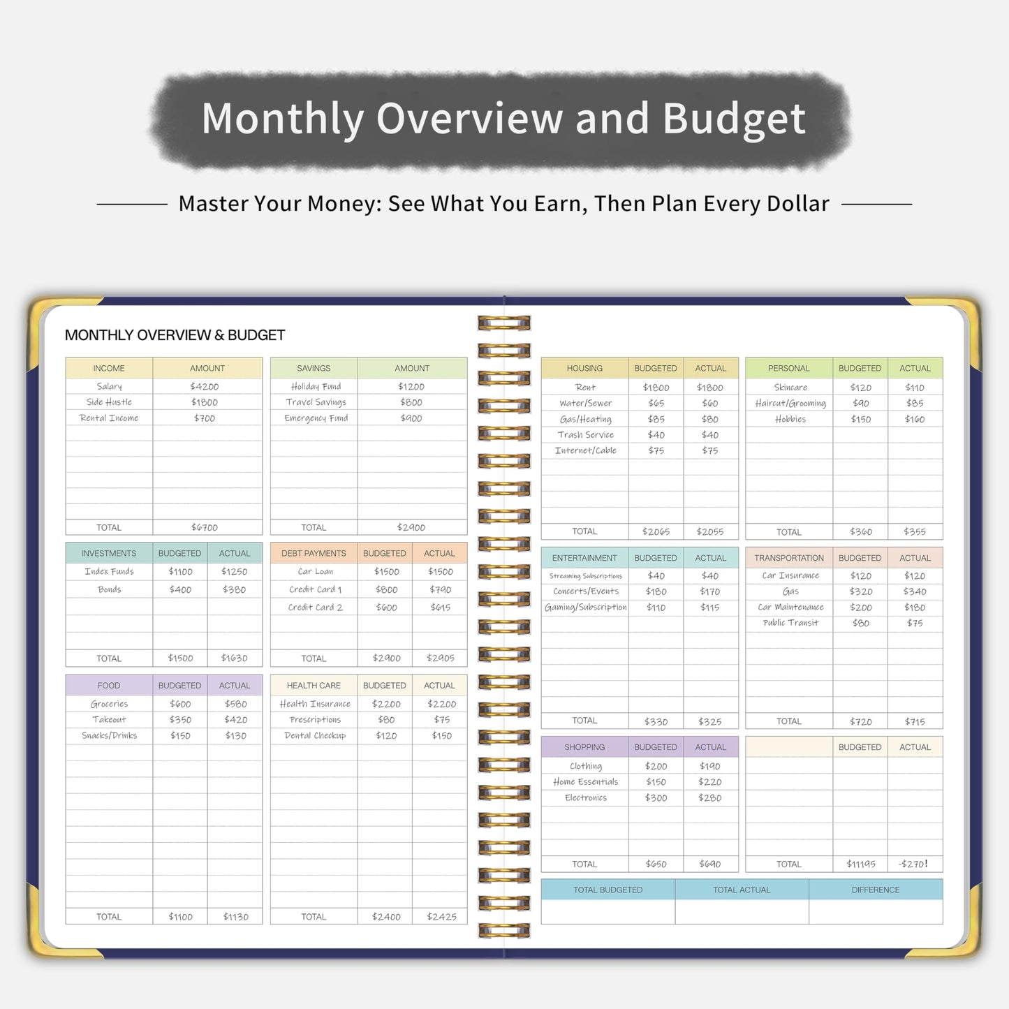 Budget Planner - Monthly Budget Book B5, Undated 12 Month Expense Tracker Notebook with Metal Corner Protectors & Bill Organizer, Hard Cover Financial Account Book for Women Men Home Business, Purple
