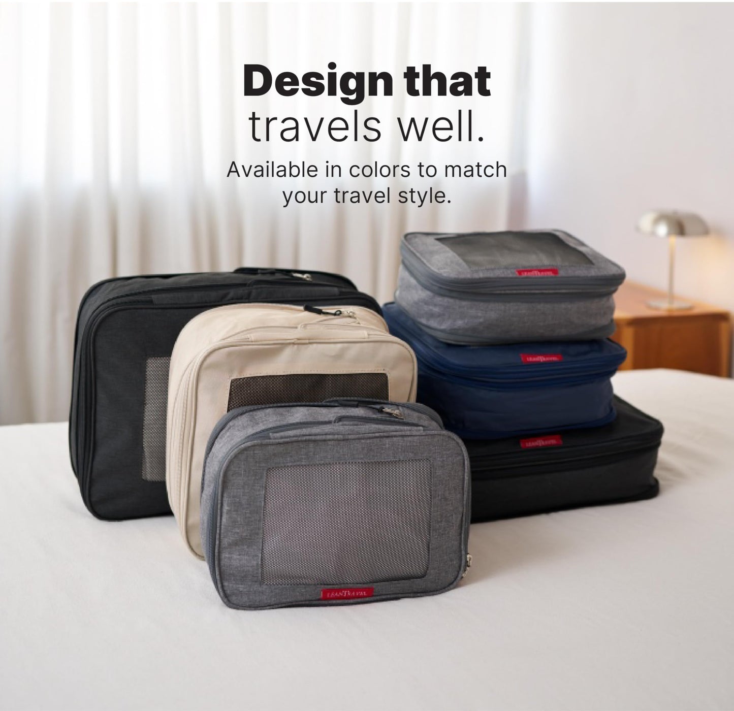 LeanTravel Premium Compression Packing Cubes for Travel - Suitcase Organizer Bags with Double Zipper & Breathable Mesh Panel - Space Saving Carry On Luggage Essentials (6-Pack, Sand)