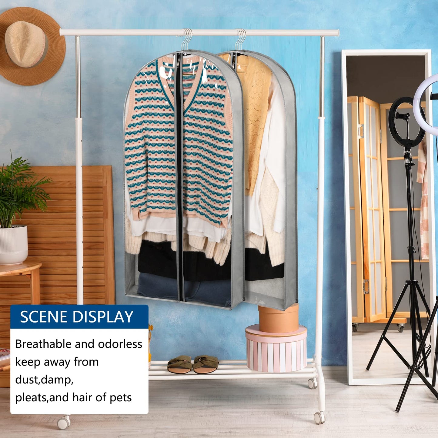 Belinlen 5 Pack 40" Garment Bags for Hanging Clothes Storage, Clear Suit Garment Bags with 4" Gussets for Closet Storage Travel, Plastic Protector for Coat, Jacket, Sweater, Shirts