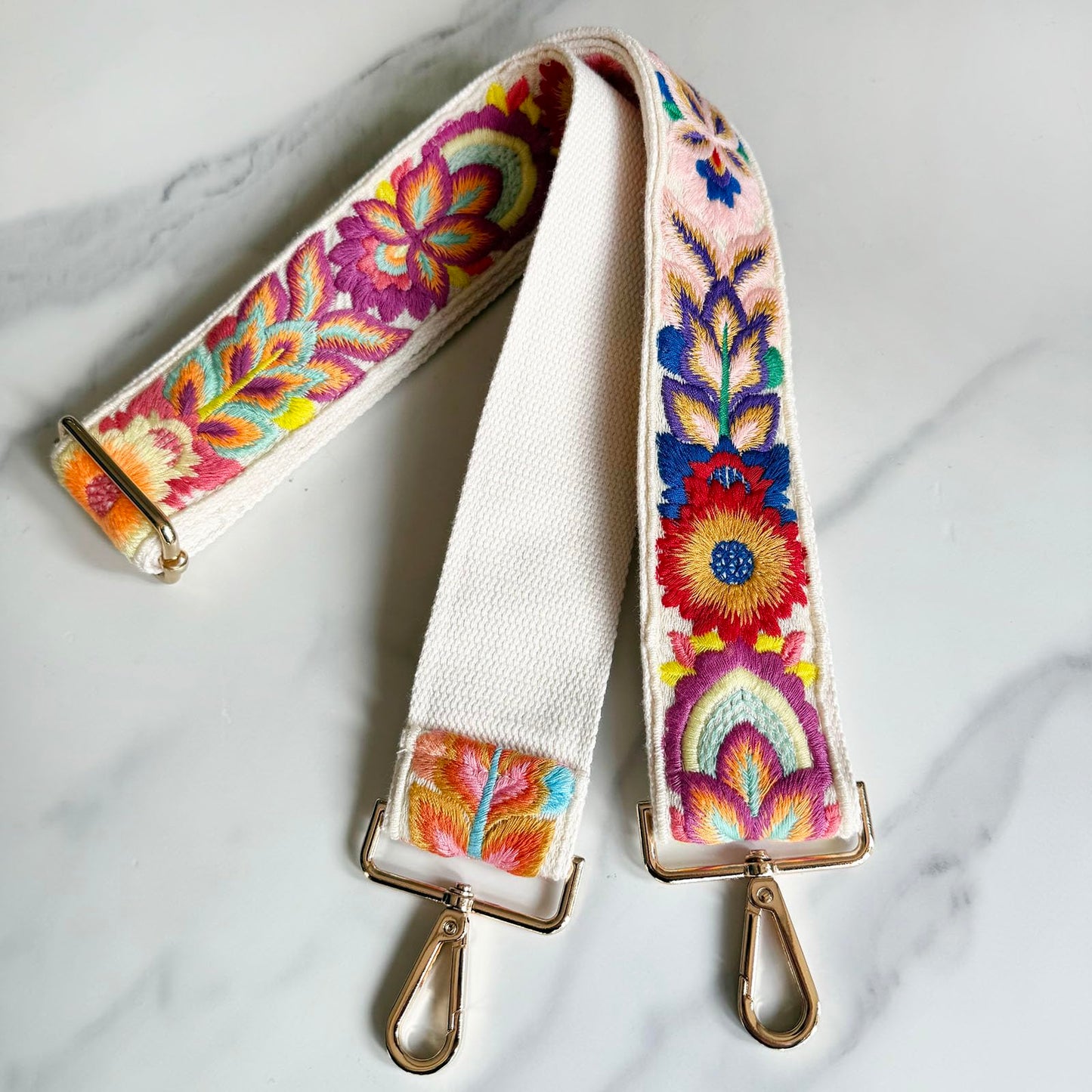 TCOMVEZ Embroidery Flower Purse Strap Replacement Crossbody for Handbags Women Guitar Strap 2 inch Wide Adjustable Bag Straps (Ivory)