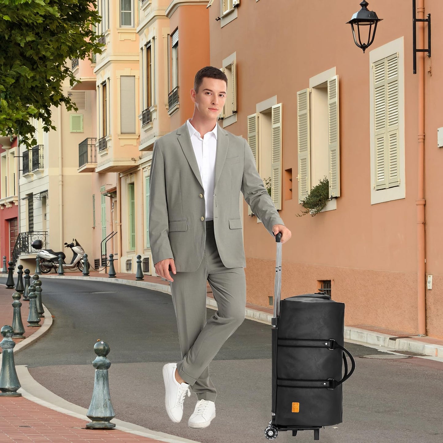 seyfocnia Rolling Garment Bag,Wheeled Garment Bag for Travel with Wheels Overnight Bags with Wheels Carry On Garment Bag with Shoe Compartment Suitcase Convertible Garment Duffle Bag-Black