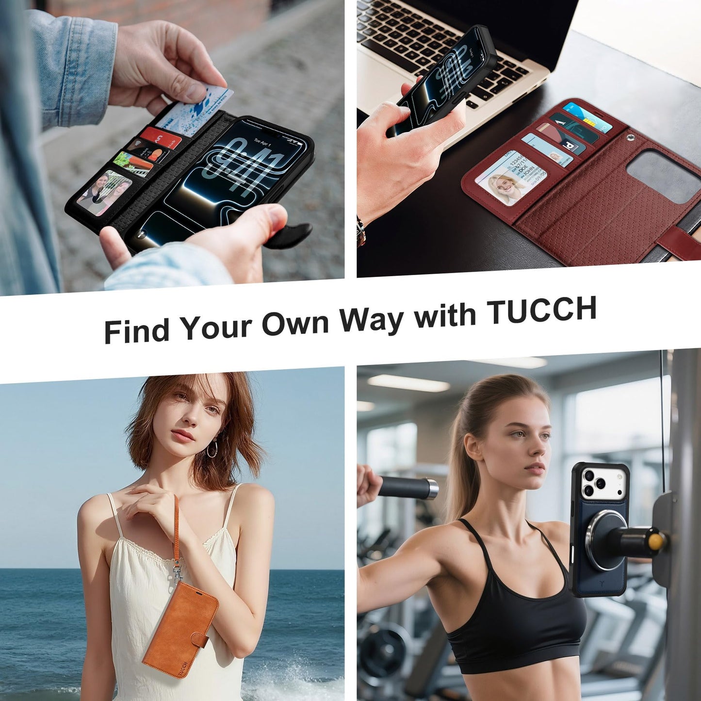 TUCCH 2-in-1 Detachable Wallet Case for iPhone 17 Pro Max (6.9") 2025, Wireless Charging | RFID Blocking 4 Card Holder | Wrist Strap | Kickstand | Magnetic | PU Leather | Protective Flip Cover | White
