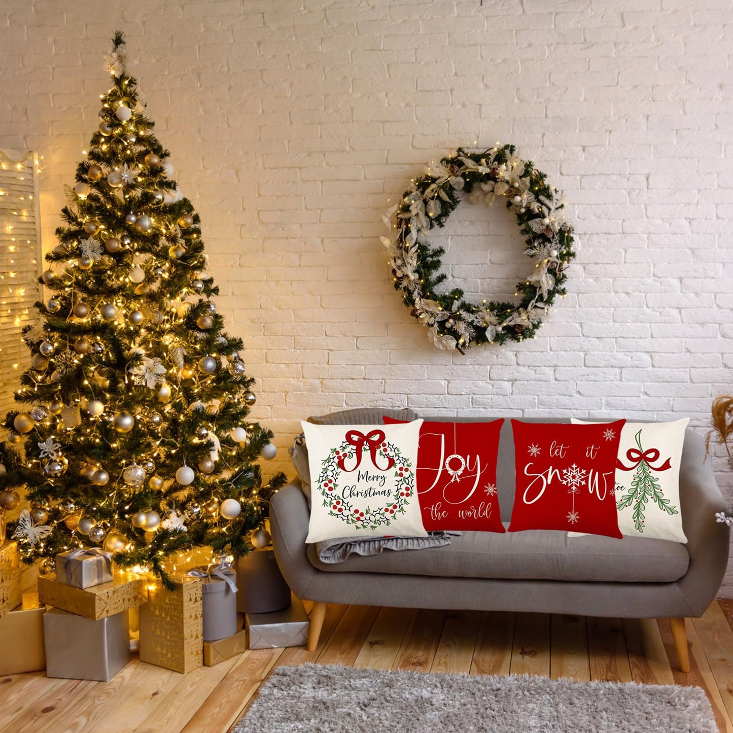 ONFAON Christmas Decorations - Christmas Pillow Covers 18x18 Set of 4, Holiday Christmas Decor Home Sofa Couch Cushion Indoor Decorations