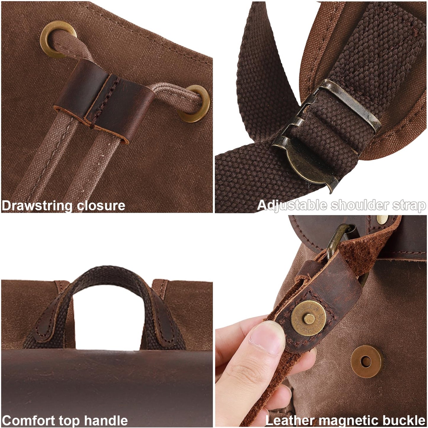 NEHOR Vintage Waxed Canvas Backpack Casual Genuine Leather Laptop Rucksack Shoulder DayPack for Travel/Hiking/School