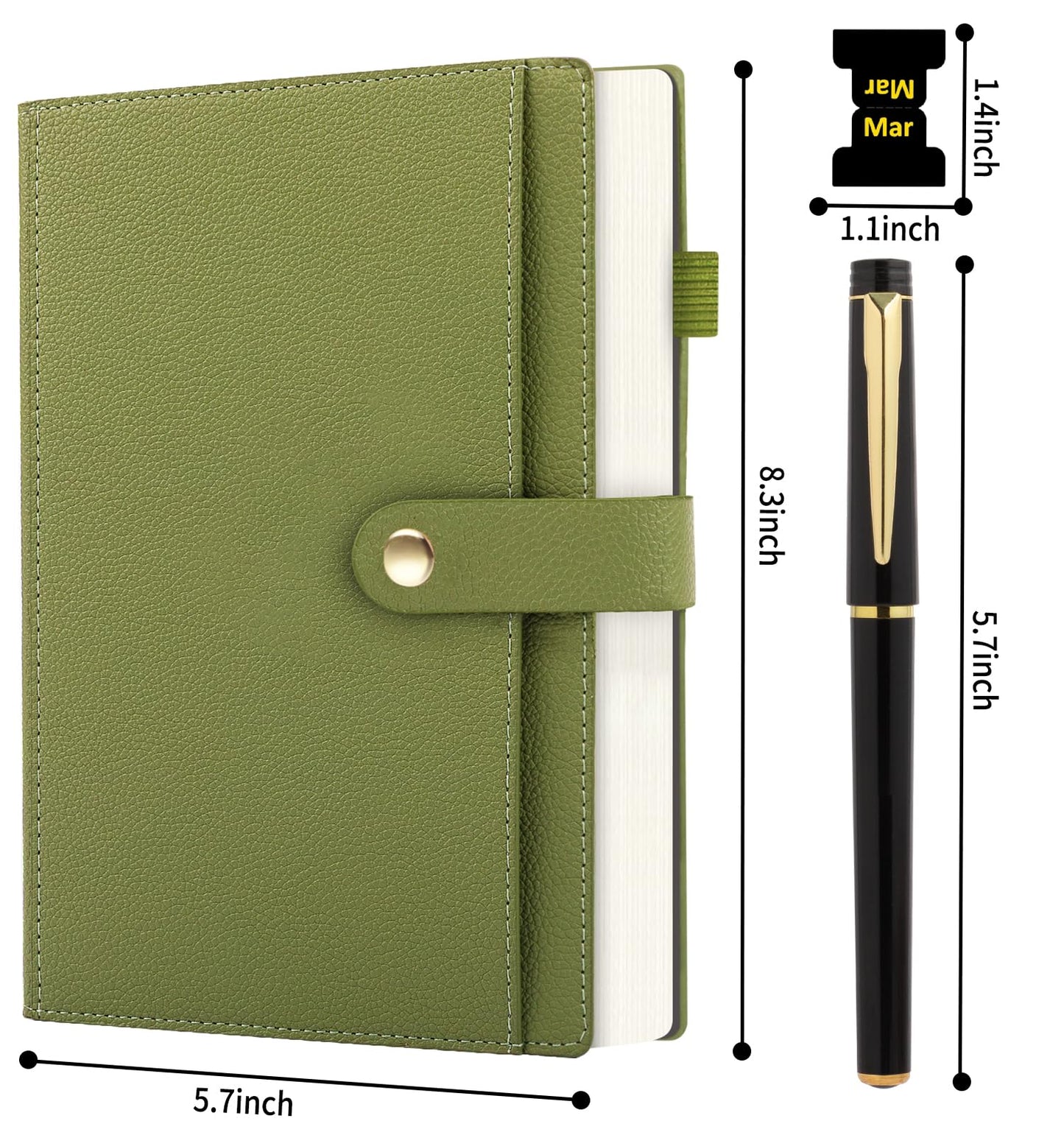 A5 Lined Leather Journal Notebook, Hardcover Journal Set with Pen, Monthly Index Tabs and Gift Box, 320 Pages 100GSM Thick Paper, Thick Daily Diary, Journal for Women, Men, School, Travel, Work(Green)