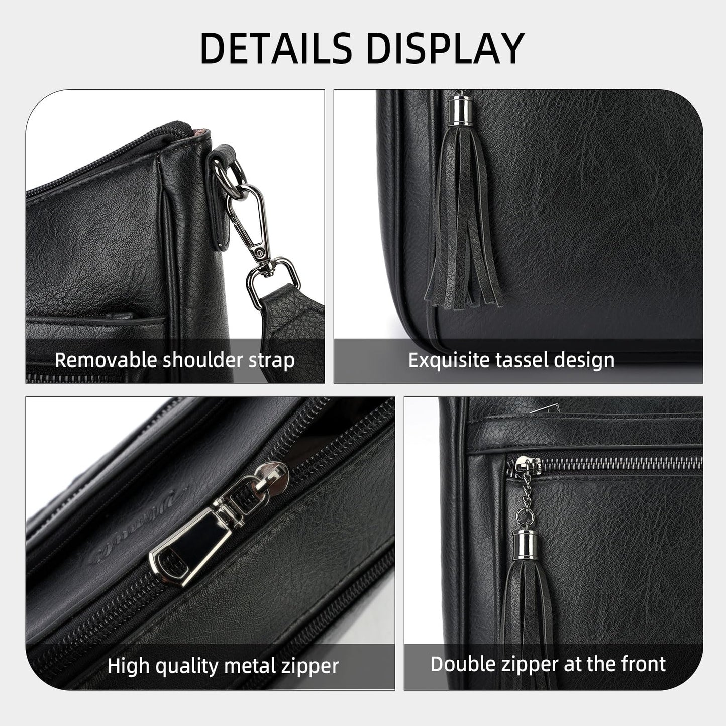 MEITRUE Crossbody Bags for Women Trendy,Vegan Leather Medium Hobo Purse with Tassel Lightweight Shoulder Handbags Multi Pockets Travel Purses Adjustable Strap Black