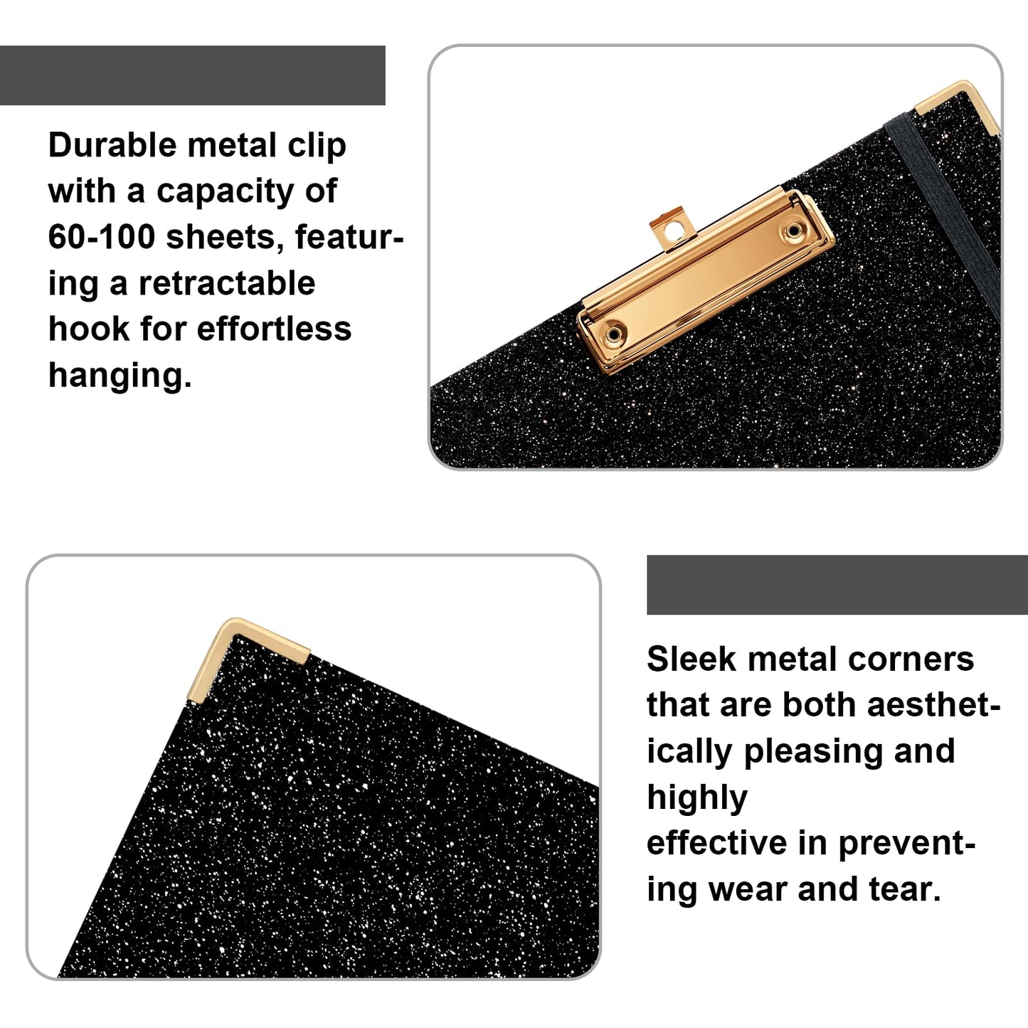 Clipboard with Storage Folio 10 Pockets 5 Tab Dividers Folder Labels Notepad Spiral Black Sparkly Clipboards for School Office