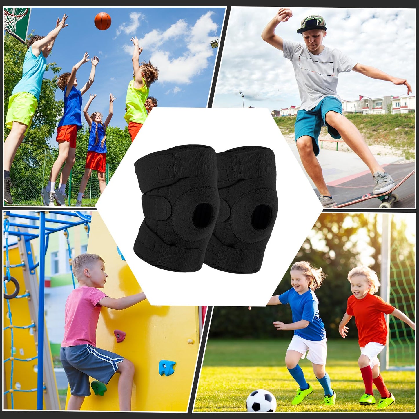 Foilswirl 1 Pcs Kids Knee Brace with Side Stabilizers Patella Gel Pads Adjustable Straps Youth Child Knee Brace Support for Meniscus Tear Sports, Meniscus Tear (Black)
