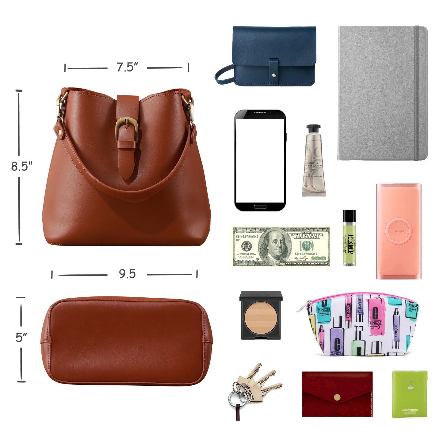 Town Bucket Vegan Leather Bag For Women (Light Brown Camel) Hobo Retro Faux Casual Purse Classic Vintage Simple Shoulder Handbag
