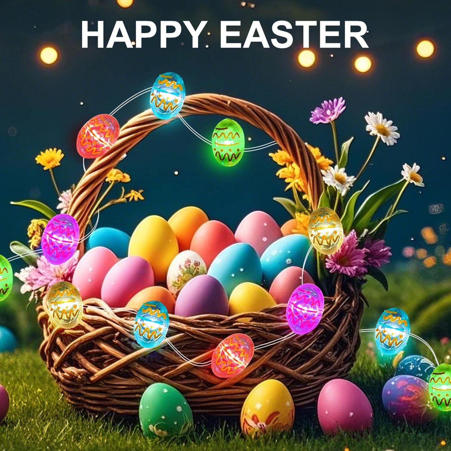 Aogist 50LED Easter Egg Fairy Lights - 16ft Super Bright 3D Egg String Light Battery Operated Decor for Indoor/Outdoor Easter Basket Spring Party Home Yard Tree Decor,2 Pack
