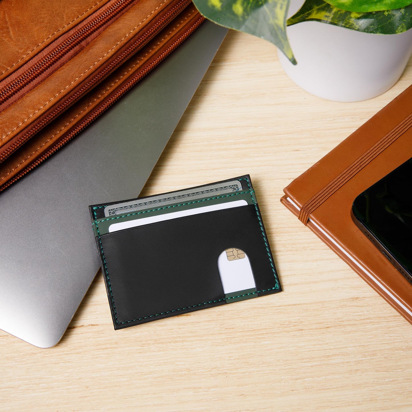 Havee Pico Genuine Top Grain Cowhide Leather Card Wallet with RFID Blocking Protection - Brown