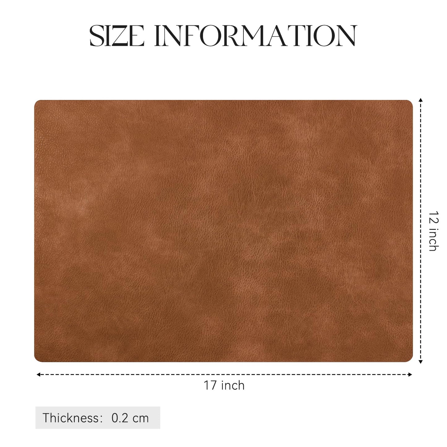 MOSAYT Vinyl Placemats Set of 6-12 X 17 Inch - Faux Leather 100% Waterproof Oil-Proof Wipeable PU Place Mats, Heat Resistant Reversible Table Mats for Kitchen, Dining, Outdoor, Reddish Brown