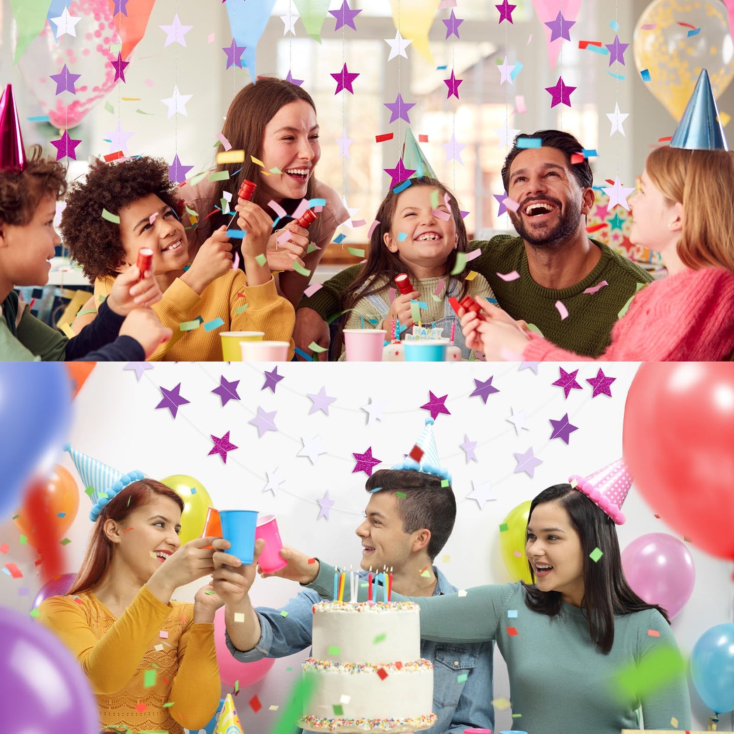 Patelai Glitter Star Garland Banner 2026 Graduation Decor 130 Feet Star Hanging Banner Twinkle Backdrop for Party Birthday Classroom Wedding Supplies(Purple,White)