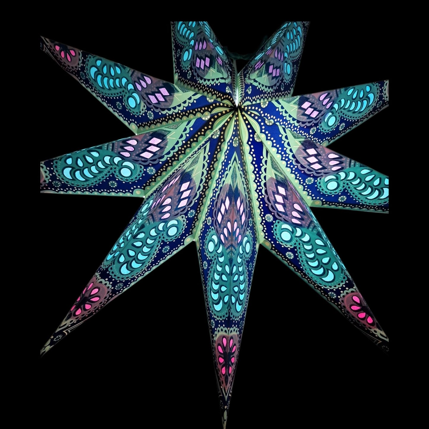 YEPSIO Lantern Lampshade Paper Star Light Shades Large 60cm Hanging Decorations for Christmas Wedding Home Decoration Birthday Party Foldable 9 Pointed Star (Glitter Blue, Purple, Red)