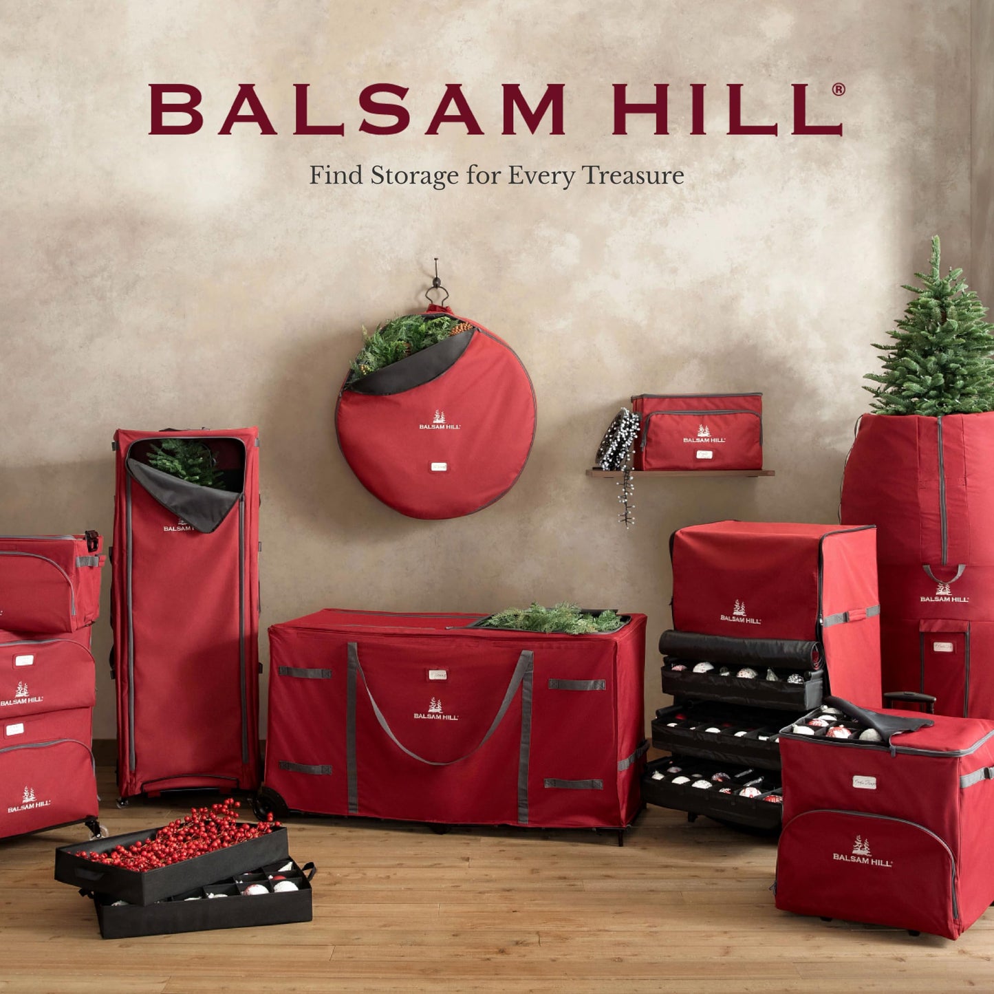 Balsam Hill Deluxe Rolling Ornament Chest - 120pc Christmas Decoration Storage with Dividers & Trays