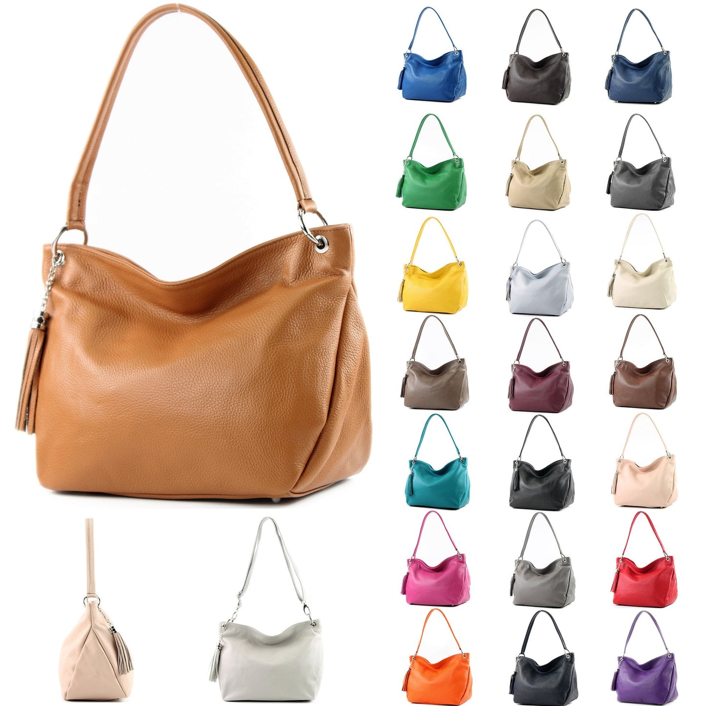 modamoda de - T154 - shoulder bag made of italy leather (Cream beige)