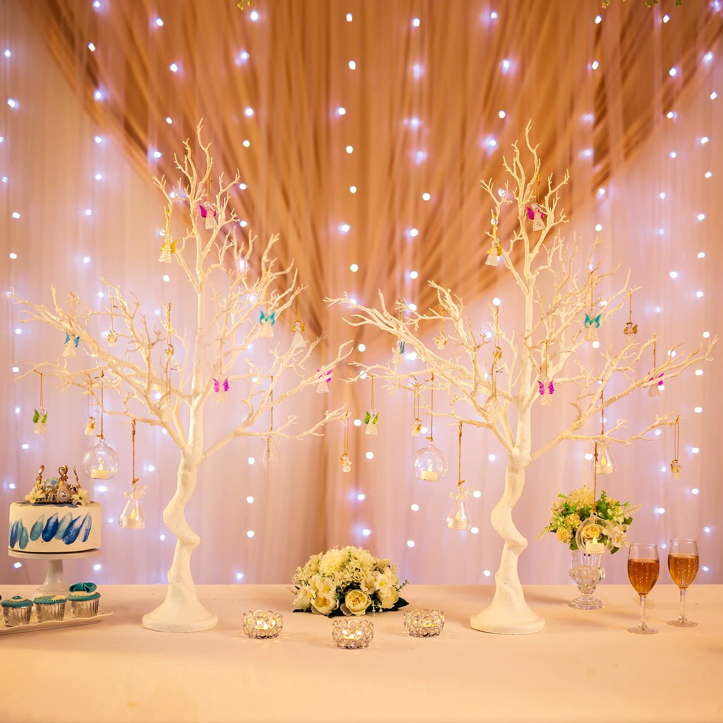 Sziqiqi Ornament Display Tree White Artificial Trees 3.4FT Tall Fake Decorative Manzanita Tree for Table Centerpiece Wedding Party Birthday Garden Christmas Decorations