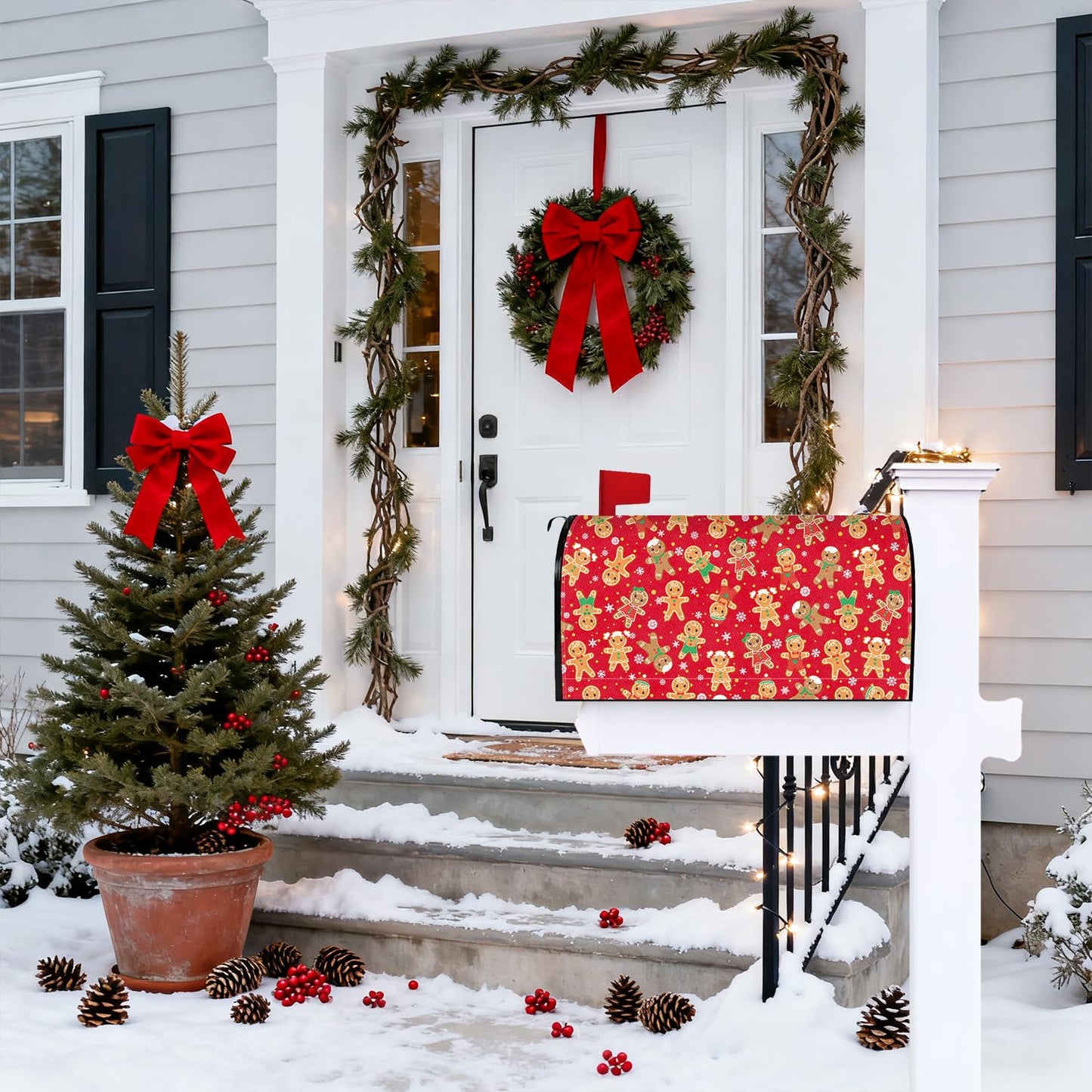 Merry Christmas Mailbox Cover Magnetic Christmas Gingerbread Mailbox Covers Winter Xmas Holiday Post Letter Box Cover for Garden Yard Decor 21x18 Inch