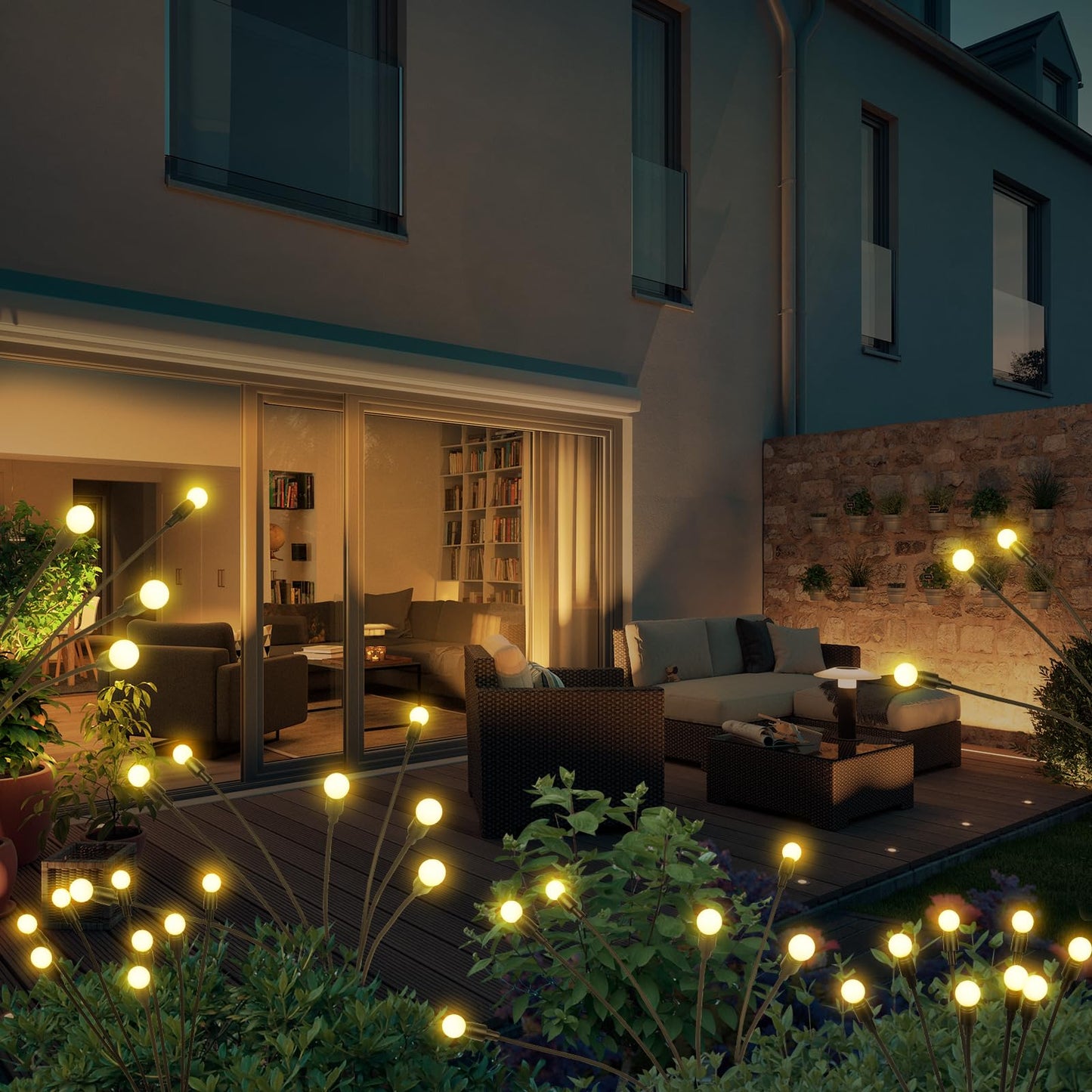 VerveAura 2 Pack IP65 Waterproof Solar Firefly Lights, 16 LED Warm White Swaying Lamps with Realistic Effect, Wind-Activated 8 Hrs Runtime No Wiring for Landscape Yard Patio Halloween Christmas Decor