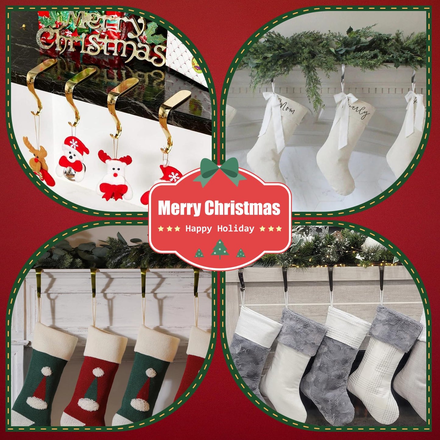 Edoneery Christmas Stocking Holders for Mantle with Silicone Anti-Slip Strips, Fireplace Mantel Stocking Hangers for Shelf, Garland Grips Hooks for Xmas & Family Party Decoration (Black, 4)