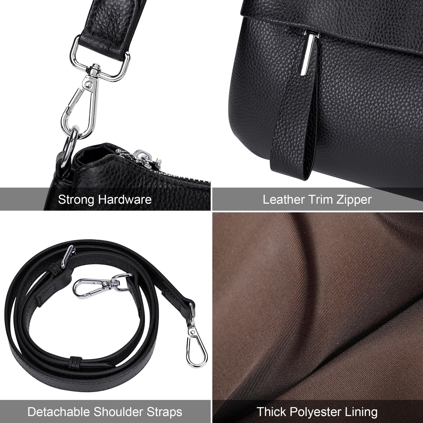 Over Earth Genuine Leather Handbags for Women Crossbody Purse Ladies Small Hobo Shoulder Bag(O111-2E Black)