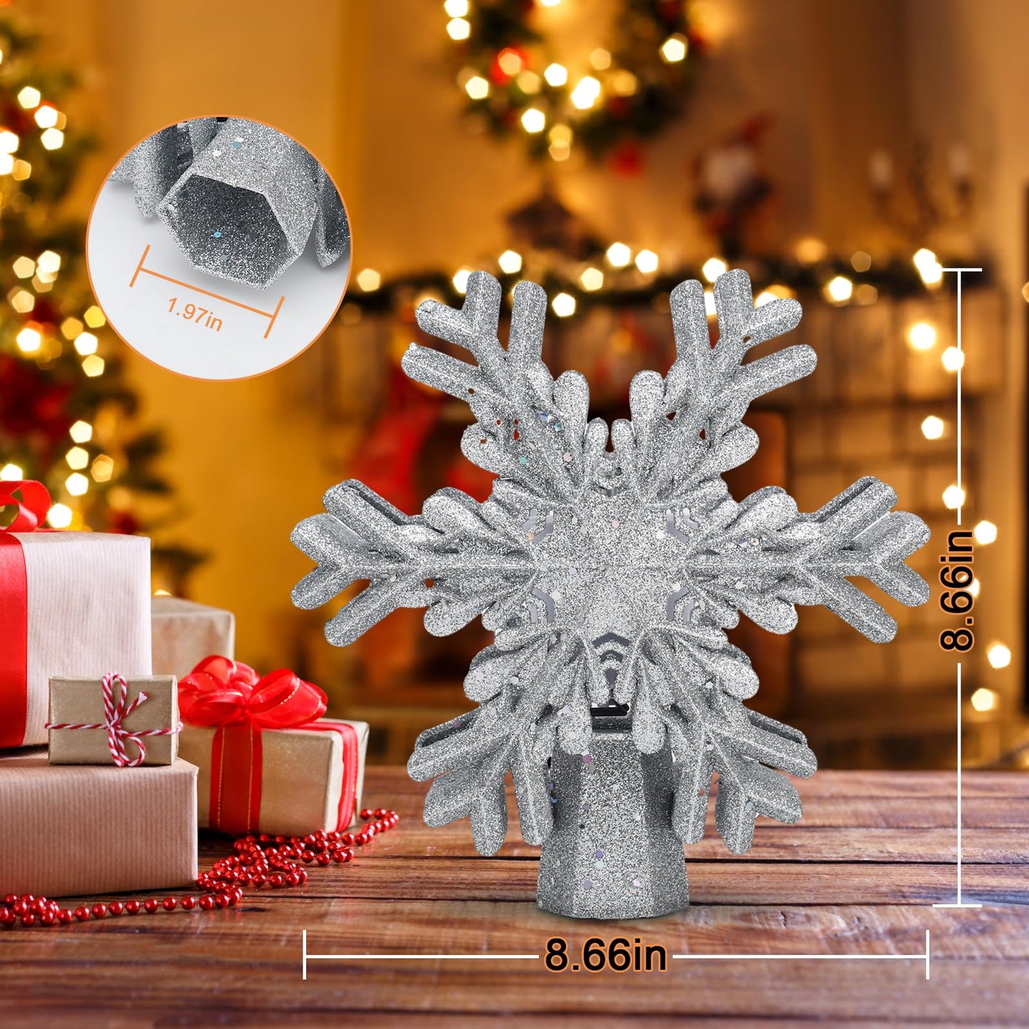 AOMIL Christmas Tree Topper, 3D Rotating Silver Snowflake Pattern Projector for Xmas Tree Topper, Hollow Design Christmas Decorations, Christmas Decor